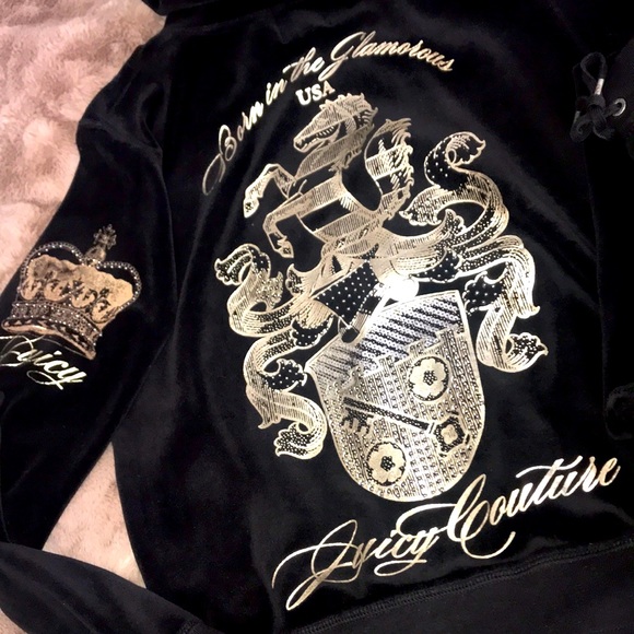 Vintage Juicy Couture Tracksuit set black plush velour & bling - Picture 5 of 16